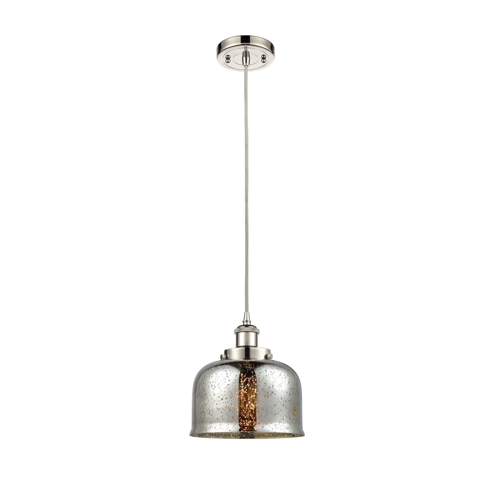 Innovations Bell 8in 1-Light Mini Pendant | Industrial Polished Nickel Steel and Silver Plated Mercury Glass | Kitchen Island & | Model 916-1P-PN-G78-LED
