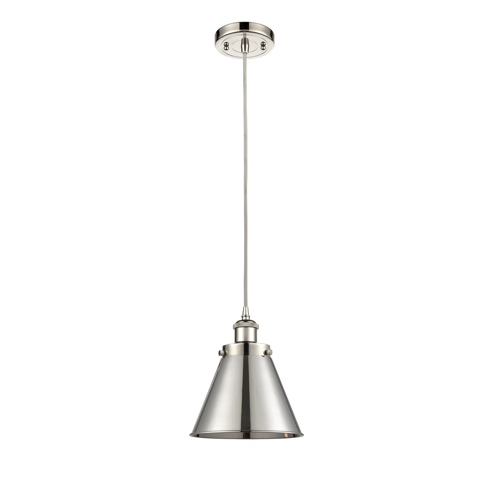 Innovations Appalachian 8in 1-Light Mini Pendant | Industrial Polished Nickel Steel and Metal Shade | Kitchen Island & Dining | Model 916-1P-PN-M13-PN