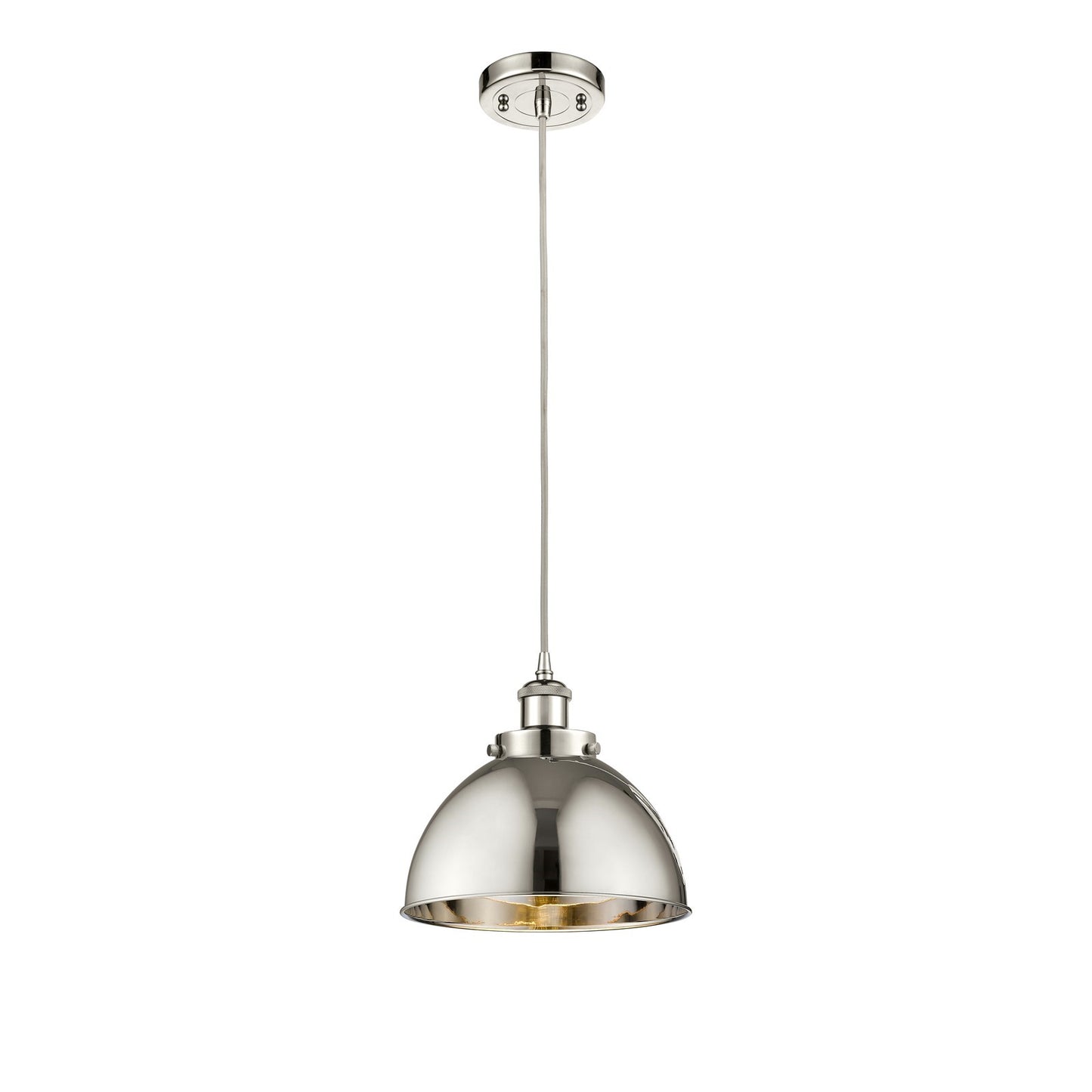 Innovations Derby 10in 1-Light Mini Pendant | Industrial Polished Nickel Steel and Cast Brass with Polished Nickel Metal | Model 916-1P-PN-MFD-10-PN-LED