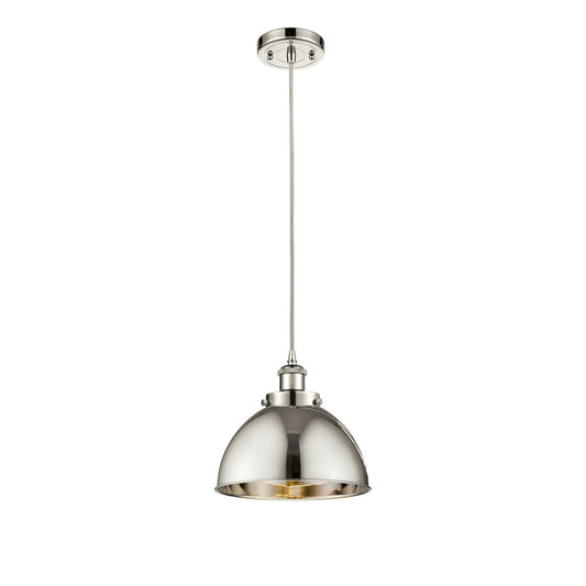 Innovations Derby 10in 1-Light Mini Pendant | Industrial Polished Nickel Steel and Cast Brass with Polished Nickel Metal | Model 916-1P-PN-MFD-10-PN-LED