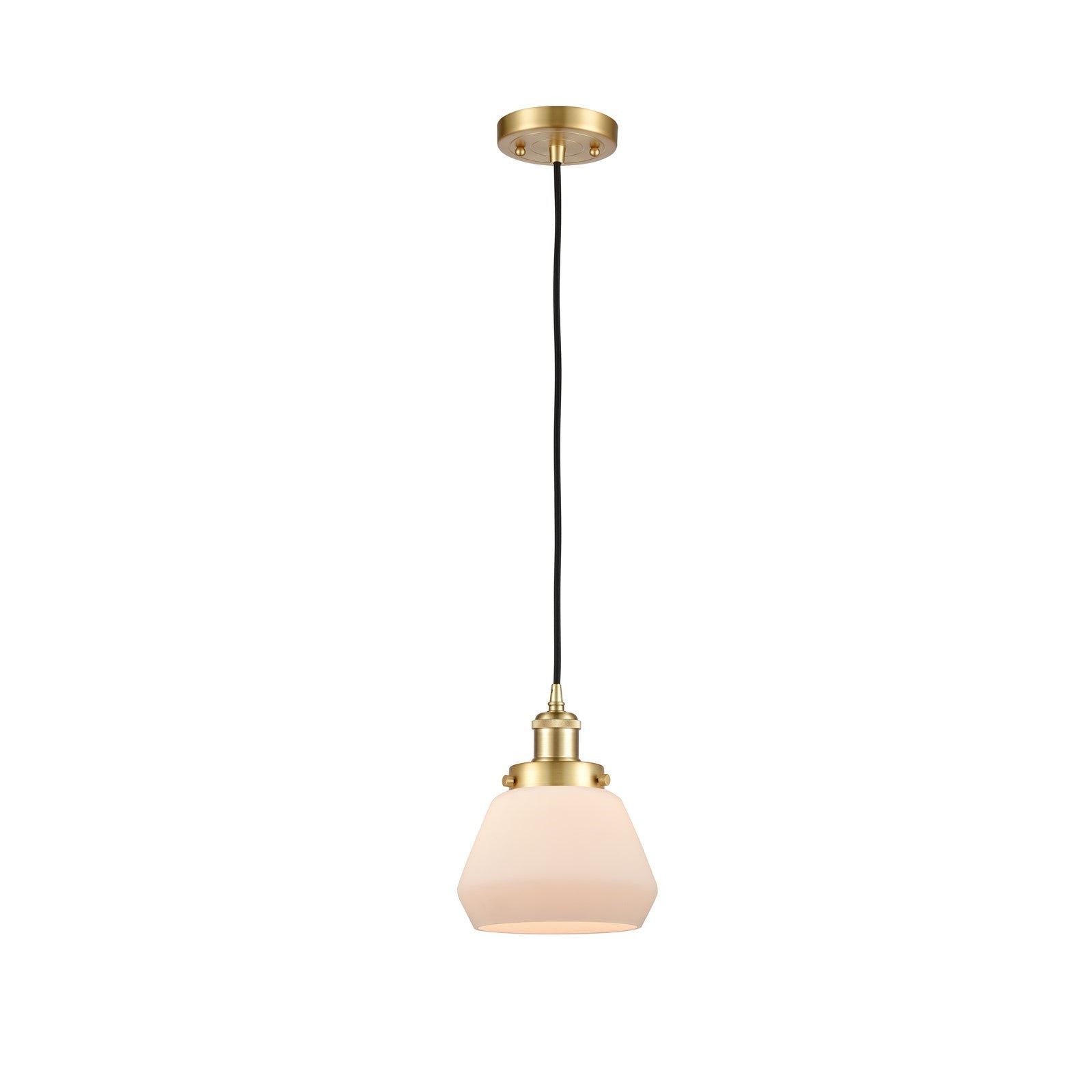 Innovations Fulton 7in 1-Light Mini Pendant | Modern Satin Gold Steel and Matte White Frosted Glass | Kitchen Island & Dining Room | Model 916-1P-SG-G171