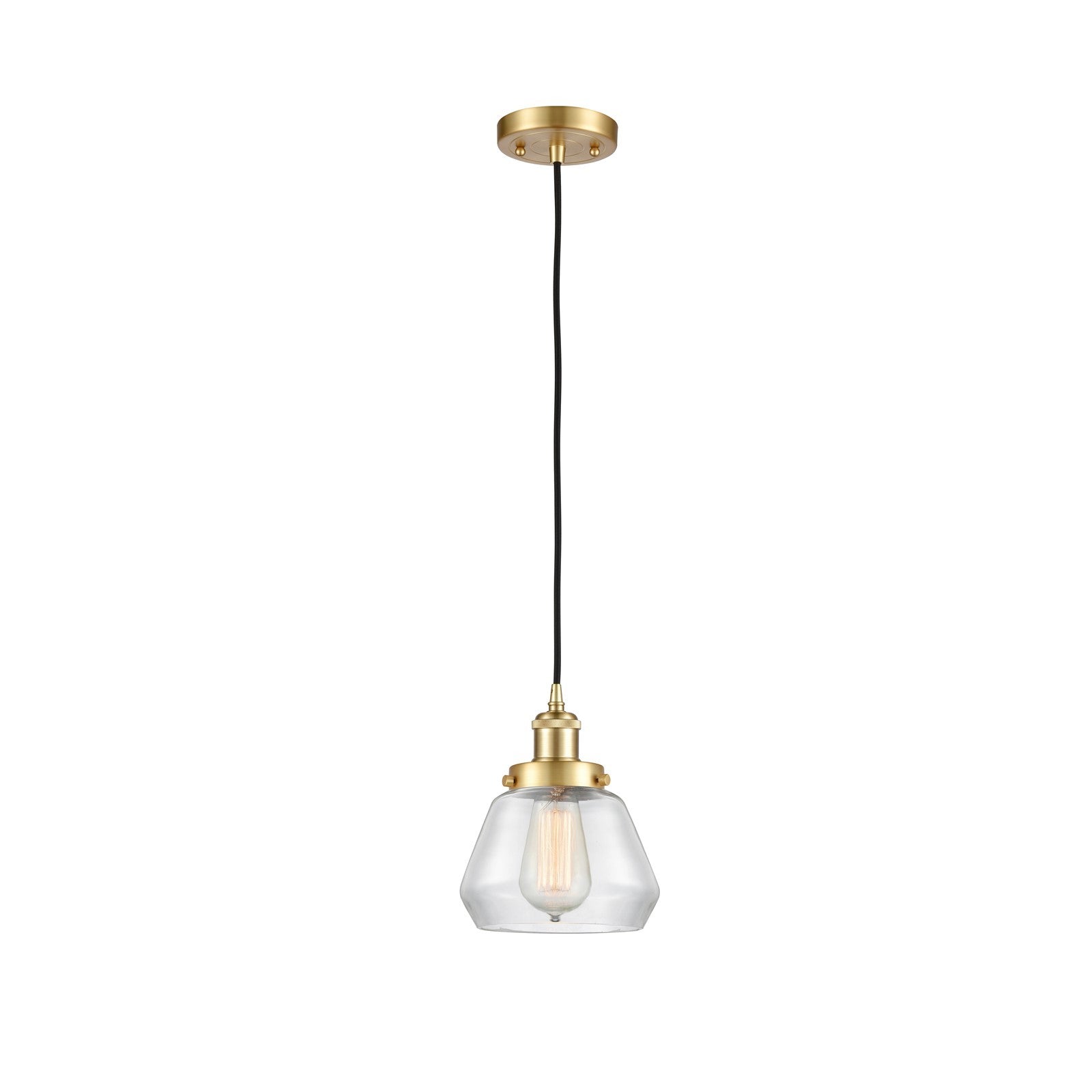 Innovations Fulton 7in 1-Light Mini Pendant | Modern Satin Gold Steel and Clear Glass | Kitchen Island & Dining Room | Model 916-1P-SG-G172