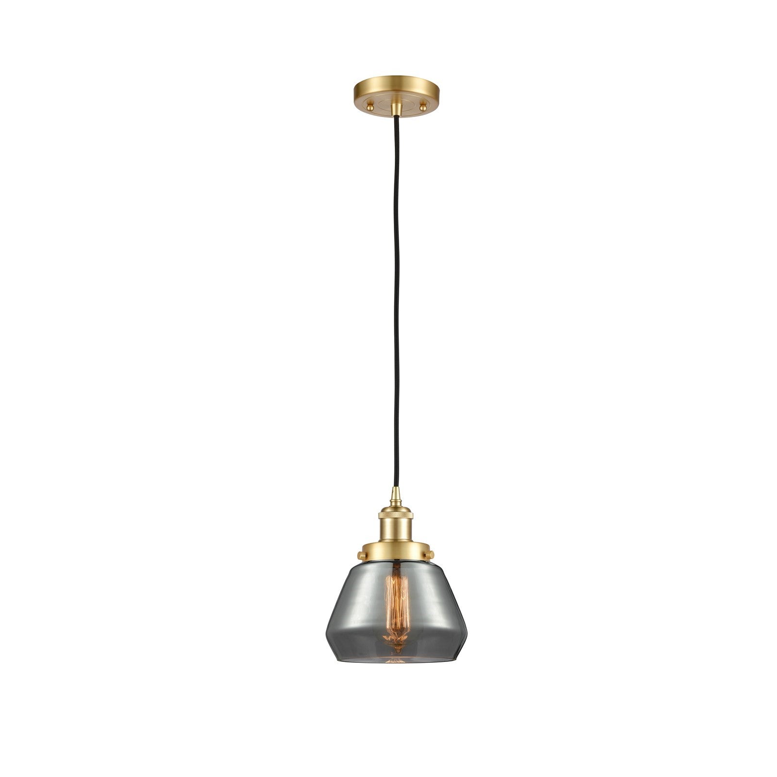 Innovations Fulton 7in 1-Light Mini Pendant | Modern Satin Gold Steel and Light Smoke Glass | Kitchen Island & Dining Room | Model 916-1P-SG-G173