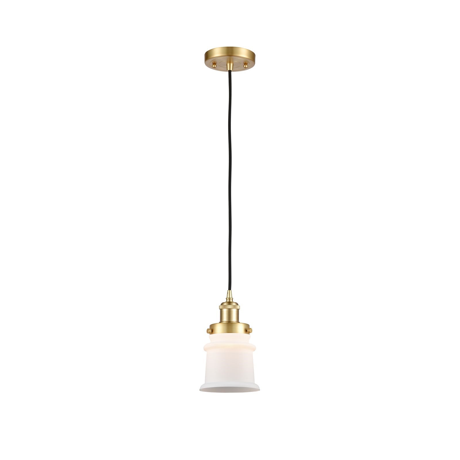 Innovations Canton 5.25in 1-Light Mini Pendant | Modern Transitional Satin Gold Steel and Matte White Frosted Glass | Kitchen | Model 916-1P-SG-G181S