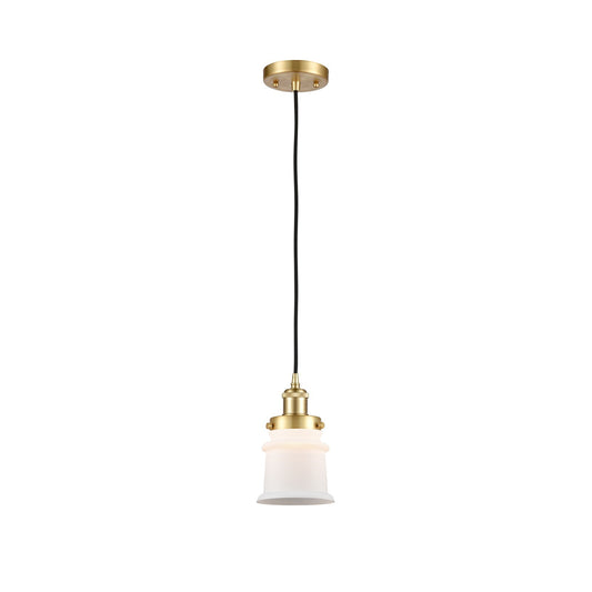 Innovations Canton 5.25in 1-Light Mini Pendant | Modern Transitional Satin Gold Steel and Matte White Frosted Glass | Kitchen | Model 916-1P-SG-G181S