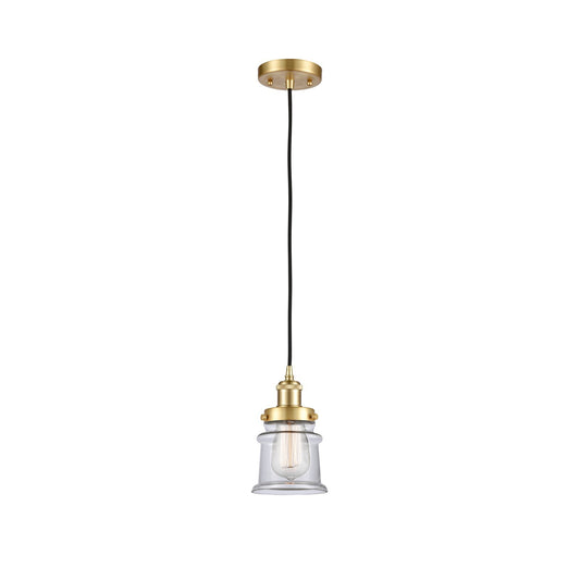 Innovations Canton 5.25in 1-Light Mini Pendant | Modern Transitional Satin Gold Steel and Clear Glass | Kitchen Island & Dining | Model 916-1P-SG-G182S