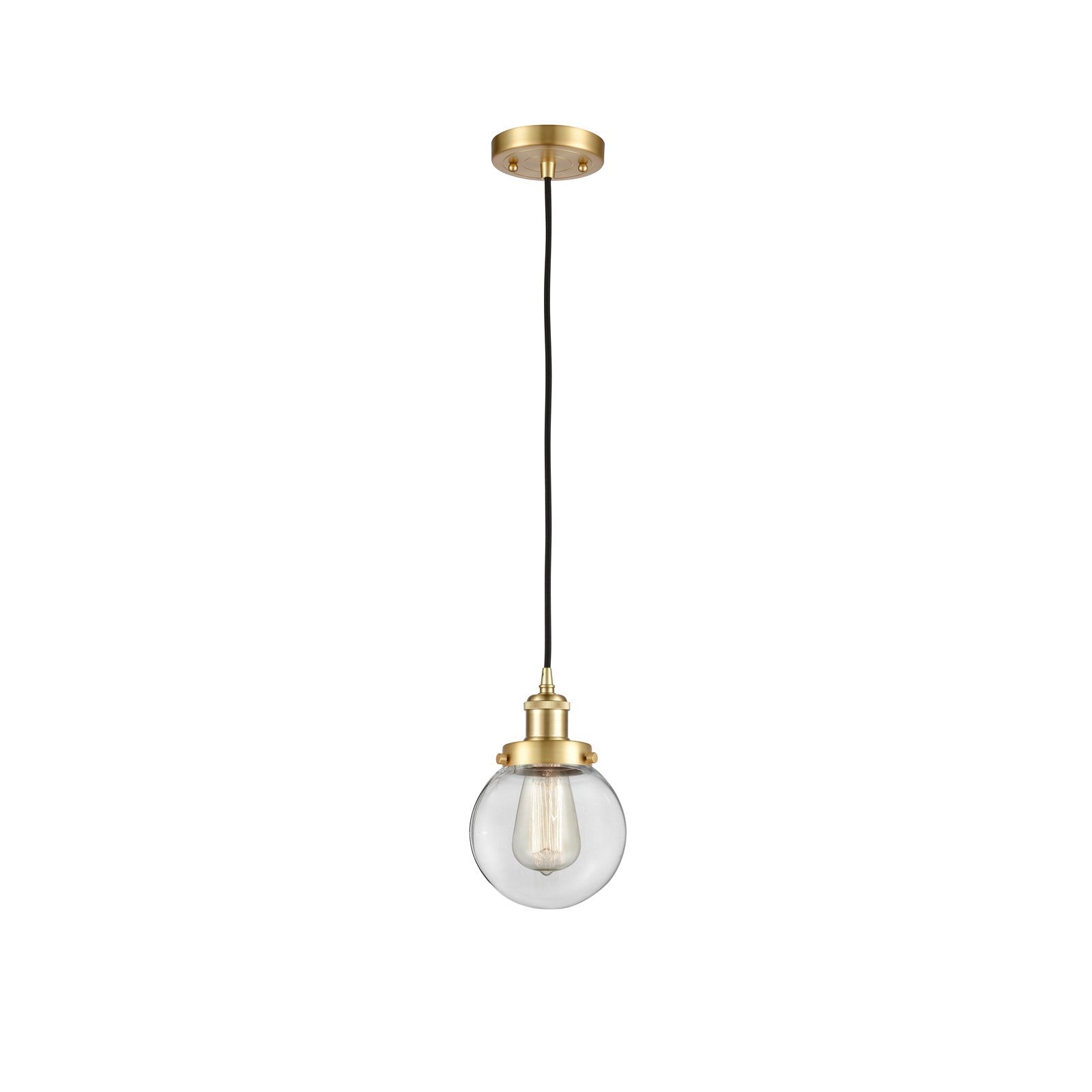 Innovations Beacon 6in 1-Light Mini Pendant | Satin Gold Steel and Clear Glass | Kitchen Island & Dining Room | 6 x 6 x 9 in | Model 916-1P-SG-G202-6