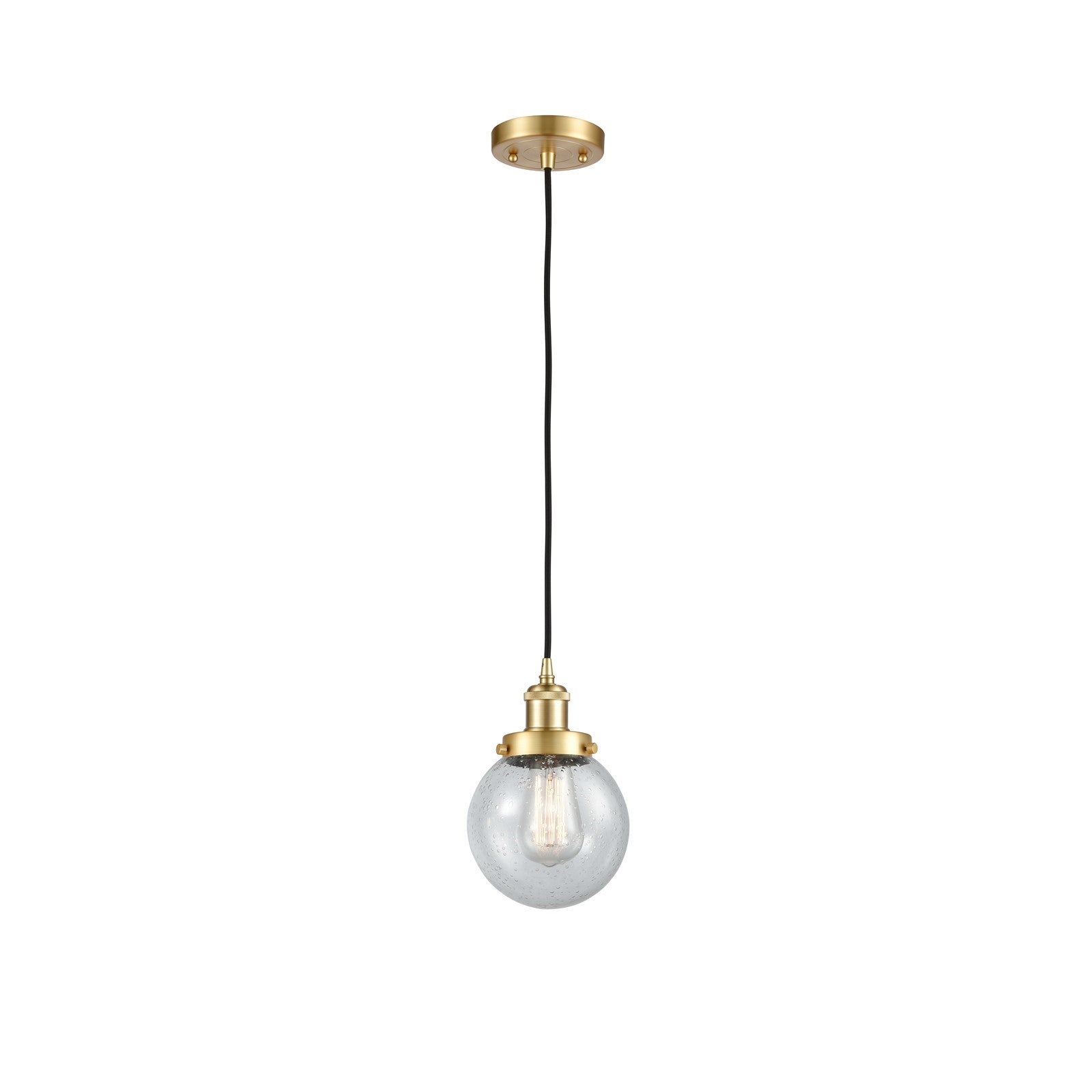 Innovations Beacon 6in 1-Light Mini Pendant | Modern Satin Gold Steel and Seedy Glass | Kitchen Island & Dining Room | Model 916-1P-SG-G204-6