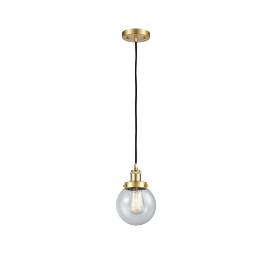 Innovations Beacon 6in 1-Light Mini Pendant | Modern Satin Gold Steel and Seedy Glass | Kitchen Island & Dining Room | Model 916-1P-SG-G204-6