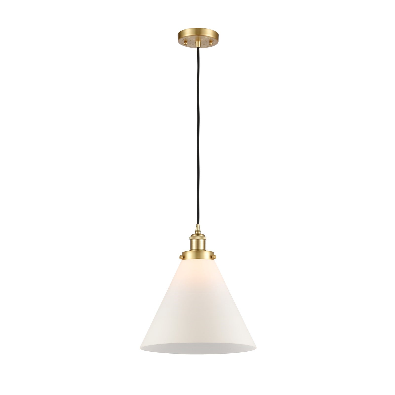 Innovations Cone 11.75in 1-Light Mini Pendant | Industrial Satin Gold Steel and Matte White Frosted Glass | Kitchen Island & | Model 916-1P-SG-G41-L
