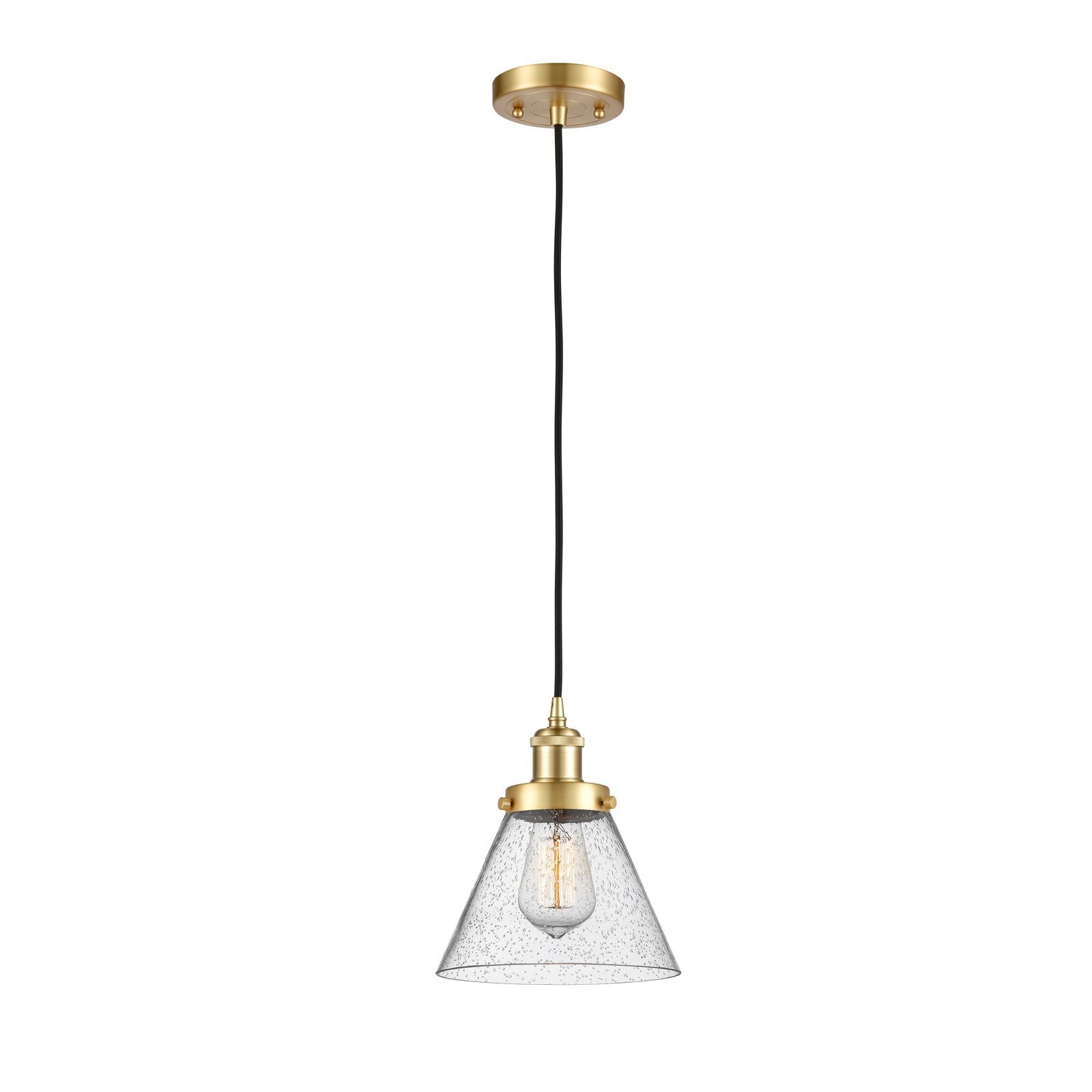 Innovations Cone 8in 1-Light Mini Pendant | Industrial Satin Gold Steel and Seedy Glass | Kitchen Island & Dining Room | 8 x 10 in | Model 916-1P-SG-G44
