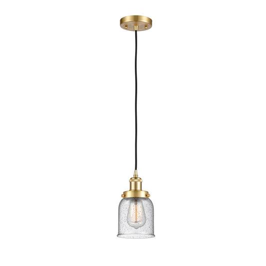 Innovations Bell 5in 1-Light Mini Pendant | Industrial Satin Gold Steel and Seedy Glass | Kitchen Island & Dining Room | Damp Rated | Model 916-1P-SG-G54