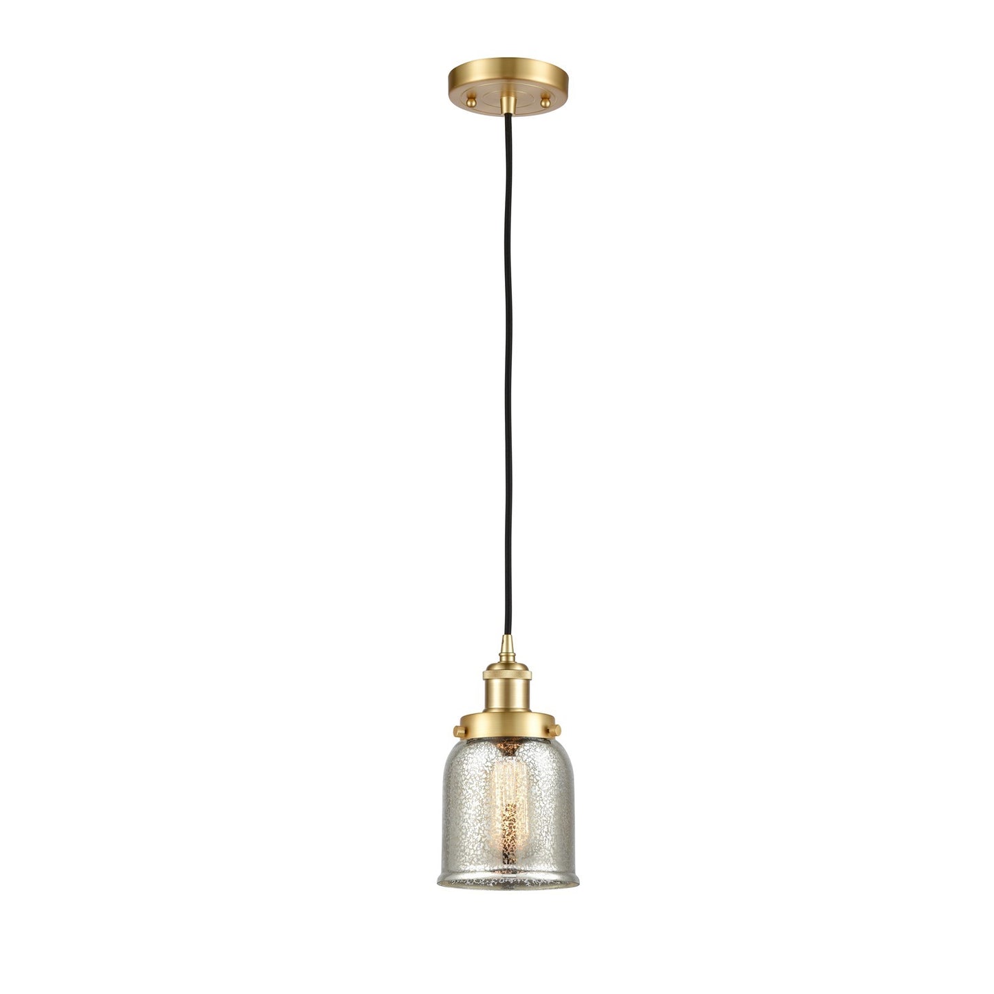 Innovations Bell 5in 1-Light Mini Pendant | Industrial Satin Gold Steel and Silver Plated Mercury Glass | Kitchen Island & Dining | Model 916-1P-SG-G58