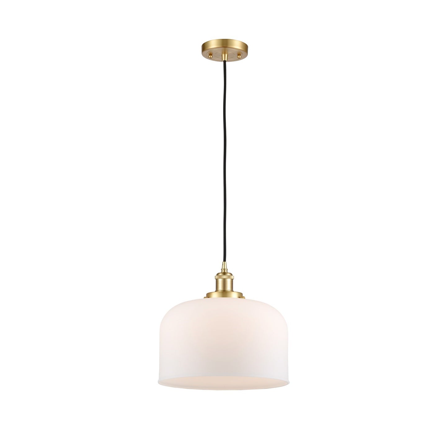 Innovations Bell 12in 1-Light Mini Pendant | Industrial Satin Gold and Matte White Frosted Glass | Kitchen Island & Dining Room | Model 916-1P-SG-G71-L