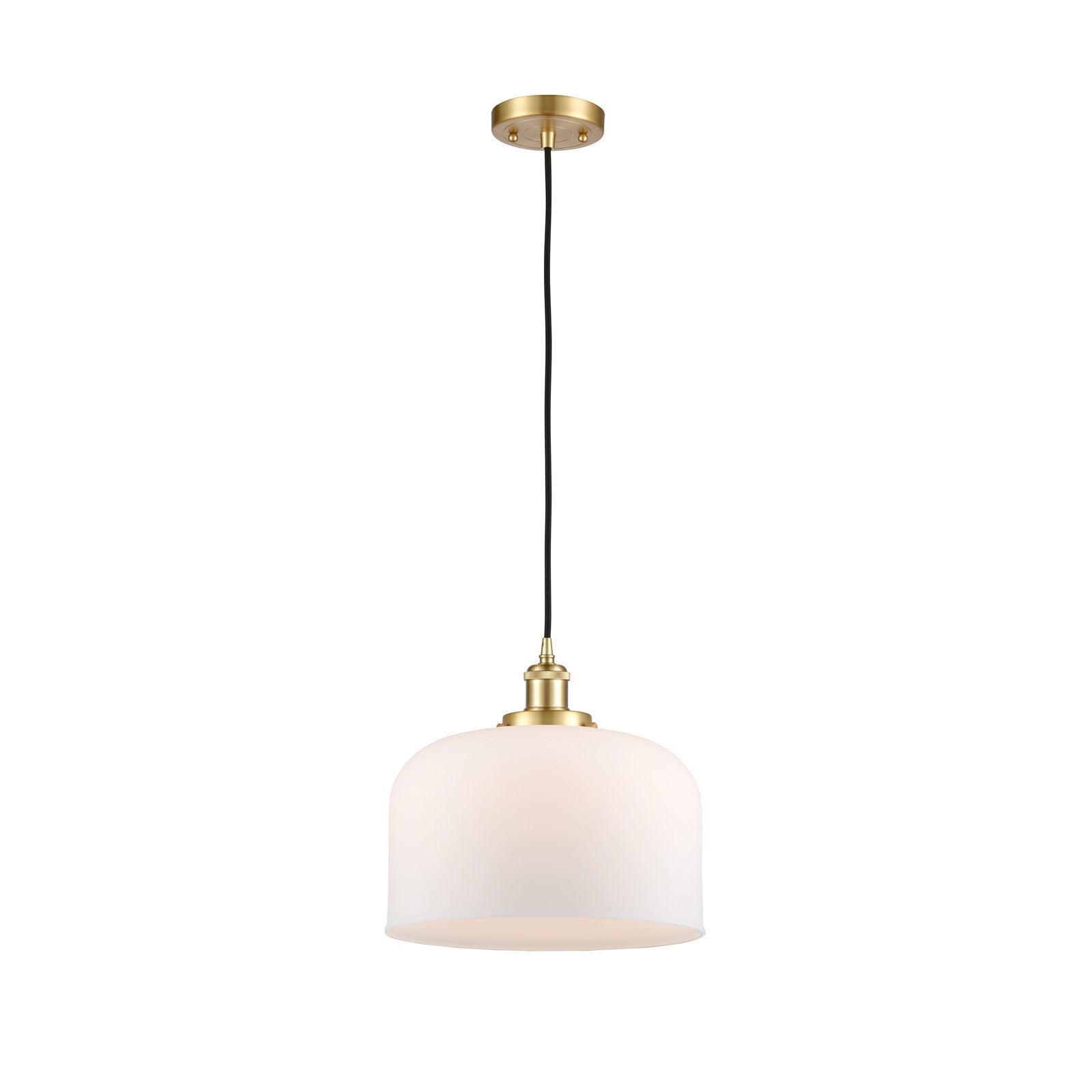 Innovations Bell 12in 1-Light Mini Pendant | Industrial Satin Gold and Matte White Frosted Glass | Kitchen Island & Dining Room | Model 916-1P-SG-G71-L