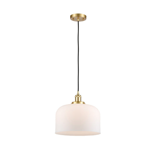 Innovations Bell 12in 1-Light Mini Pendant | Industrial Satin Gold and Matte White Frosted Glass | Kitchen Island & Dining Room | Model 916-1P-SG-G71-L