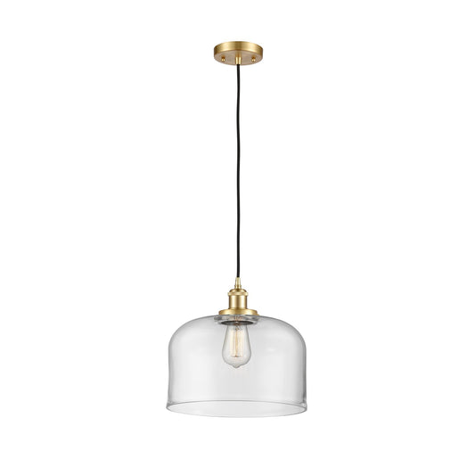 Innovations Bell 12in 1-Light Mini Pendant | Industrial Satin Gold and Clear Glass | Kitchen Island & Dining Room | Model 916-1P-SG-G72-L