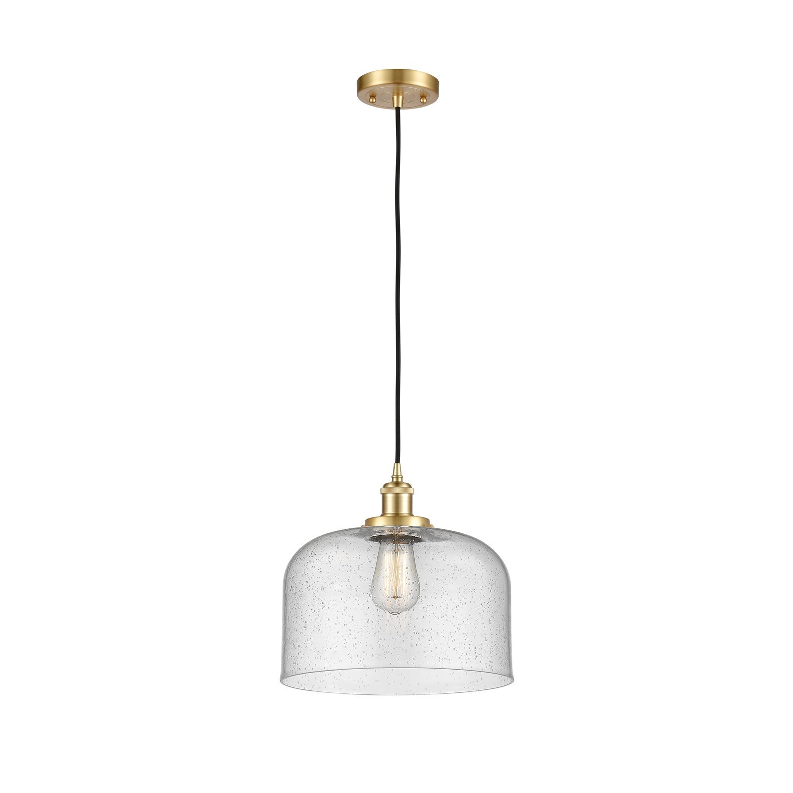 Innovations Bell 12in 1-Light Mini Pendant | Industrial Satin Gold Steel and Seedy Glass | Kitchen Island & Dining Room | Model 916-1P-SG-G74-L