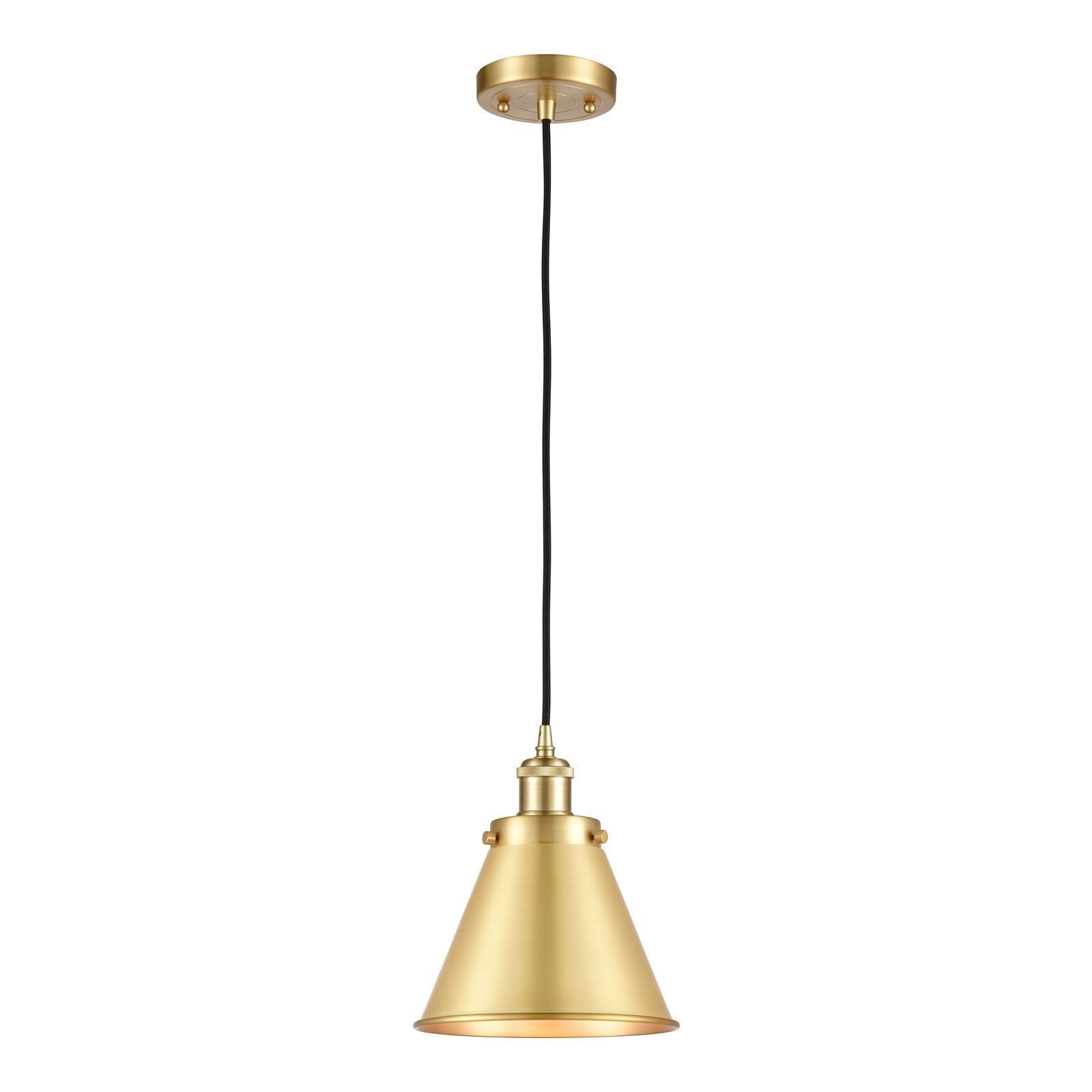 Innovations Appalachian 8in 1-Light Mini Pendant | Industrial Farmhouse Satin Gold Steel and Satin Gold Metal Shade | Kitchen | Model 916-1P-SG-M13-SG