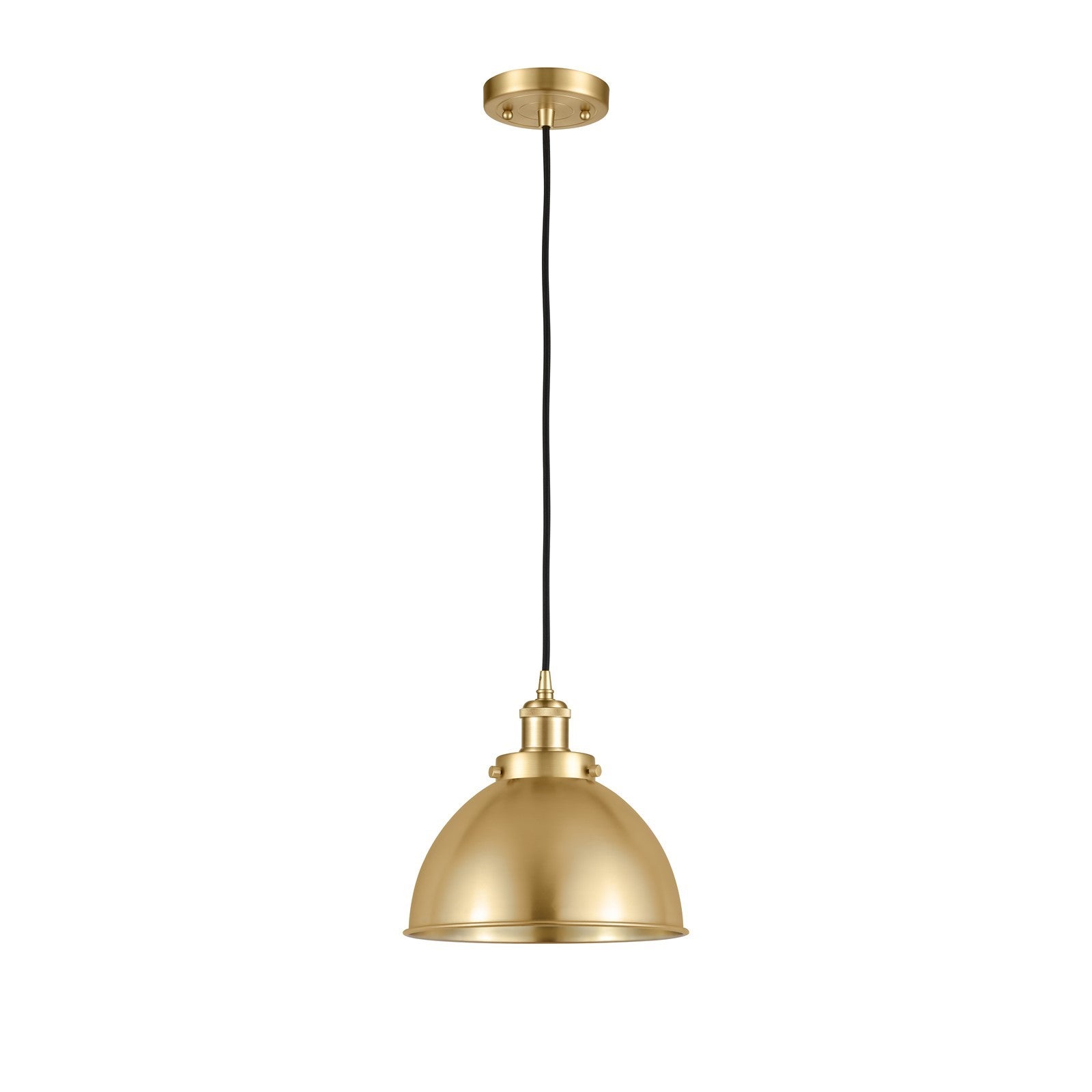 Innovations Derby 10in 1-Light Mini Pendant | Industrial Farmhouse Satin Gold Steel and Satin Gold Metal Shade | Kitchen | Model 916-1P-SG-MFD-10-SG