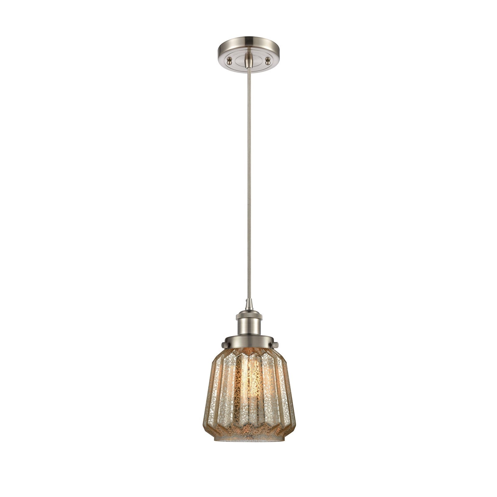 Innovations Chatham 7in 1-Light Mini Pendant | Modern Brushed Satin Nickel Steel and Mercury Ribbed Glass | Kitchen Island & Dining | Model 916-1P-SN-G146