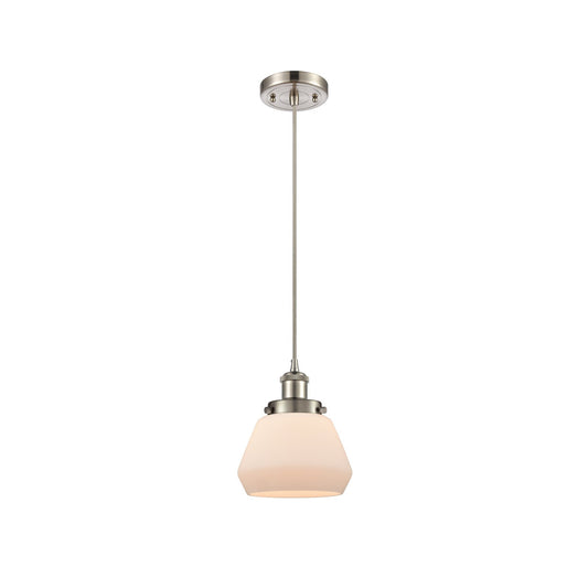 Innovations Fulton 7in 1-Light Mini Pendant | Modern Brushed Satin Nickel Steel and Matte White Frosted Glass | Kitchen Island & | Model 916-1P-SN-G171