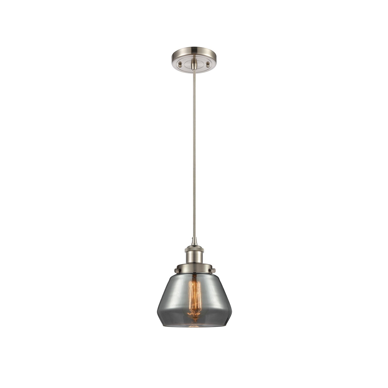 Innovations Fulton 7in 1-Light Mini Pendant | Modern Brushed Satin Nickel Steel and Light Smoke Glass | Kitchen Island & Dining | Model 916-1P-SN-G173