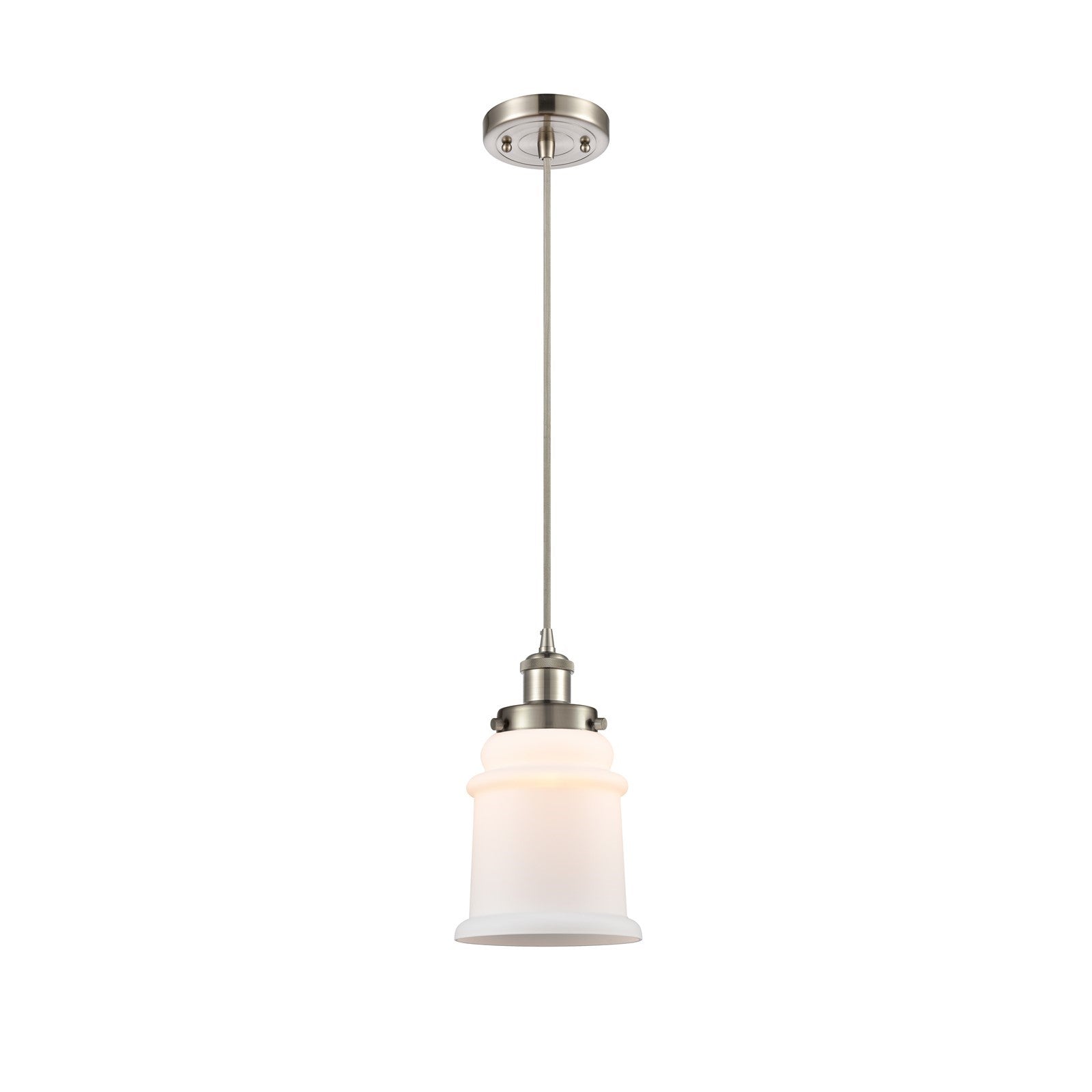 Innovations Canton 6in 1-Light Mini Pendant | Brushed Satin Nickel Steel and Matte White Frosted Glass | Kitchen Island & Dining | Model 916-1P-SN-G181