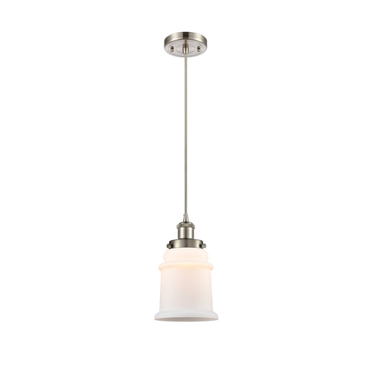 Innovations Canton 6in 1-Light Mini Pendant | Brushed Satin Nickel Steel and Matte White Frosted Glass | Kitchen Island & Dining | Model 916-1P-SN-G181