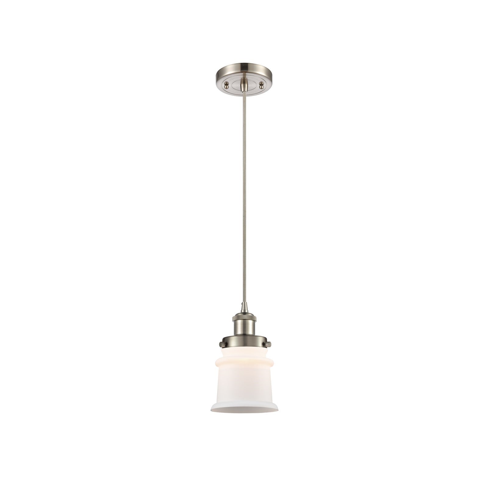 Innovations Canton 5.25in 1-Light Mini Pendant | Brushed Satin Nickel Steel and Matte White Frosted Glass | Kitchen Island & | Model 916-1P-SN-G181S