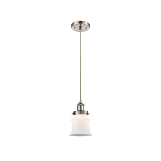 Innovations Canton 5.25in 1-Light Mini Pendant | Brushed Satin Nickel Steel and Matte White Frosted Glass | Kitchen Island & | Model 916-1P-SN-G181S