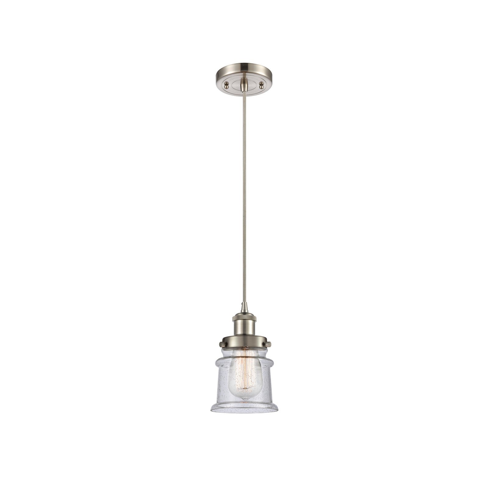 Innovations Canton 5.25in 1-Light Mini Pendant | Modern Transitional Brushed Satin Nickel and Seedy Glass | Kitchen Island & | Model 916-1P-SN-G184S