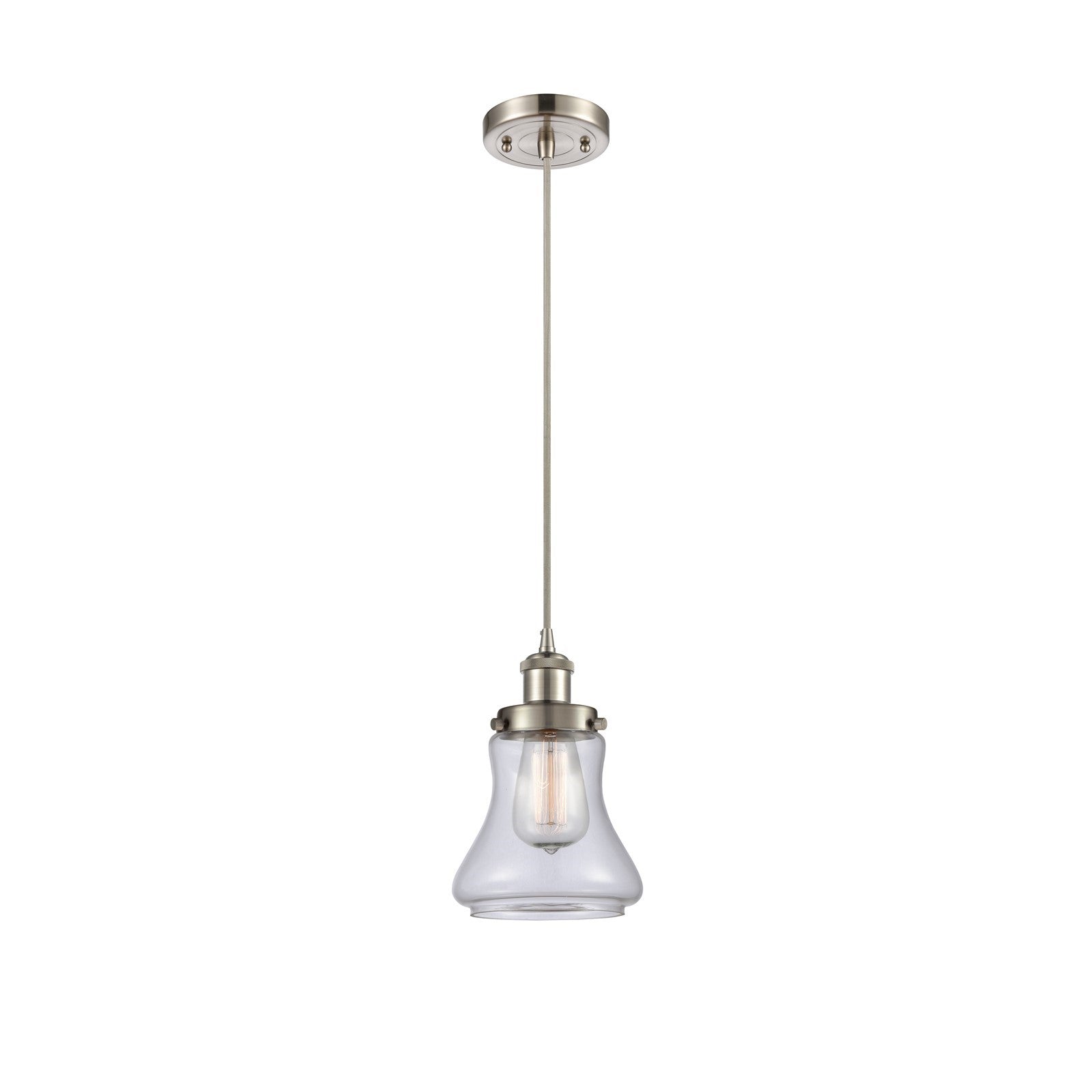 Innovations Bellmont 6.125in 1-Light Mini Pendant | Modern Transitional Brushed Satin Nickel and Clear Glass | Kitchen Island & | Model 916-1P-SN-G192