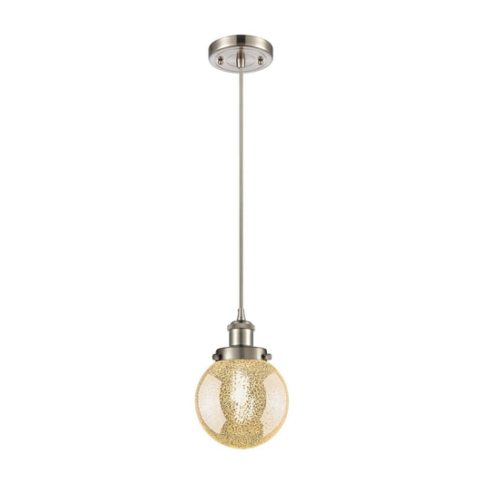 Innovations Beacon 6in 1-Light Mini Pendant | Modern Transitional Brushed Satin Nickel and Mercury Glass | Kitchen Island & | Model 916-1P-SN-G208-6
