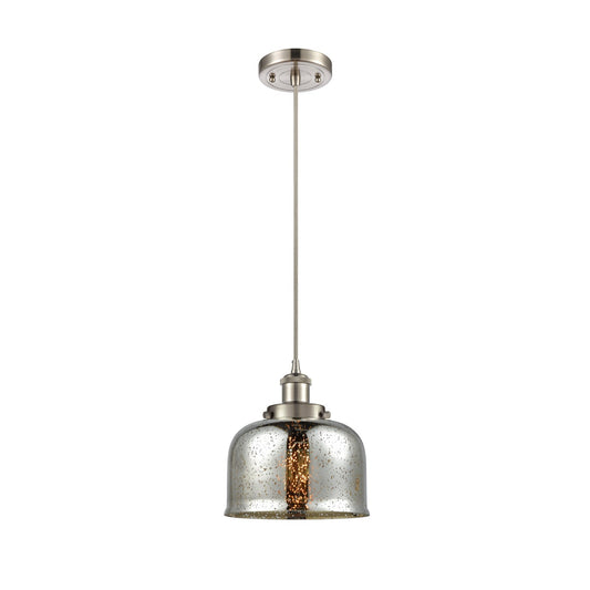 Innovations Bell 8in 1-Light Mini Pendant | Industrial Brushed Satin Nickel and Silver Plated Mercury Glass | Kitchen Island & | Model 916-1P-SN-G78-LED