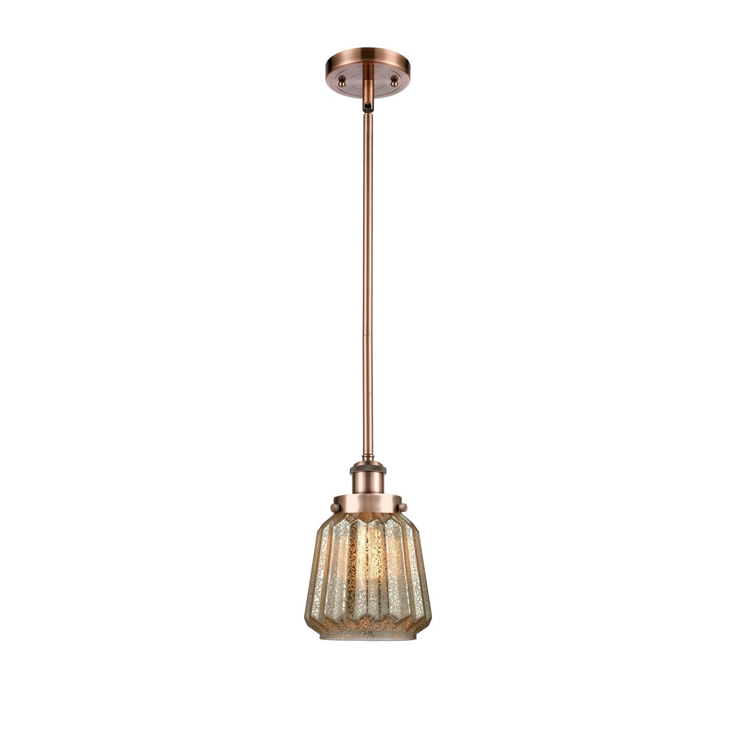 Innovations Chatham 7in 1-Light Mini Pendant | Modern Contempo Antique Copper Steel and Mercury Ribbed Glass | Kitchen Island & | Model 916-1S-AC-G146