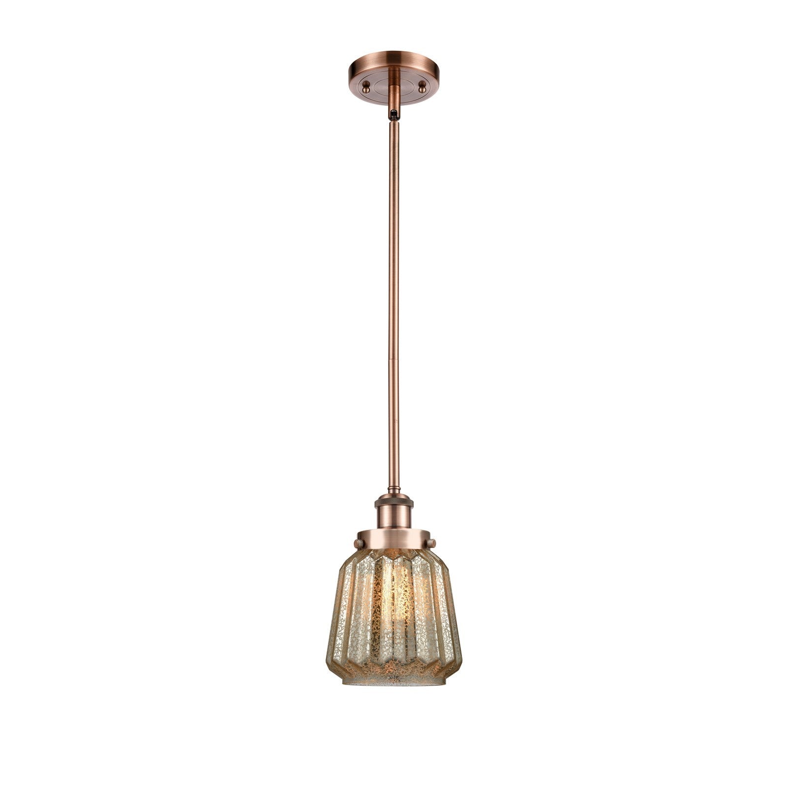 Innovations Chatham 7in 1-Light Mini Pendant | Modern Contempo Antique Copper Steel and Mercury Ribbed Glass | Kitchen Island & | Model 916-1S-AC-G146