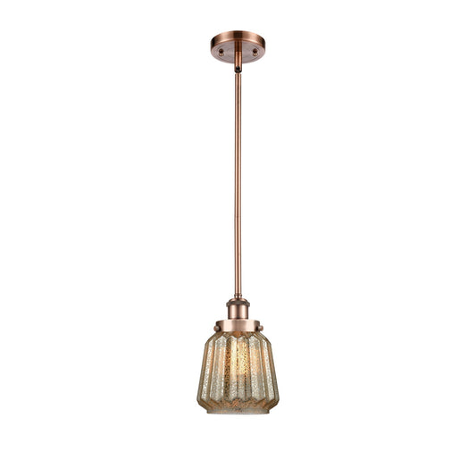 Innovations Chatham 7in 1-Light Mini Pendant | Modern Contempo Antique Copper Steel and Mercury Ribbed Glass | Kitchen Island & | Model 916-1S-AC-G146