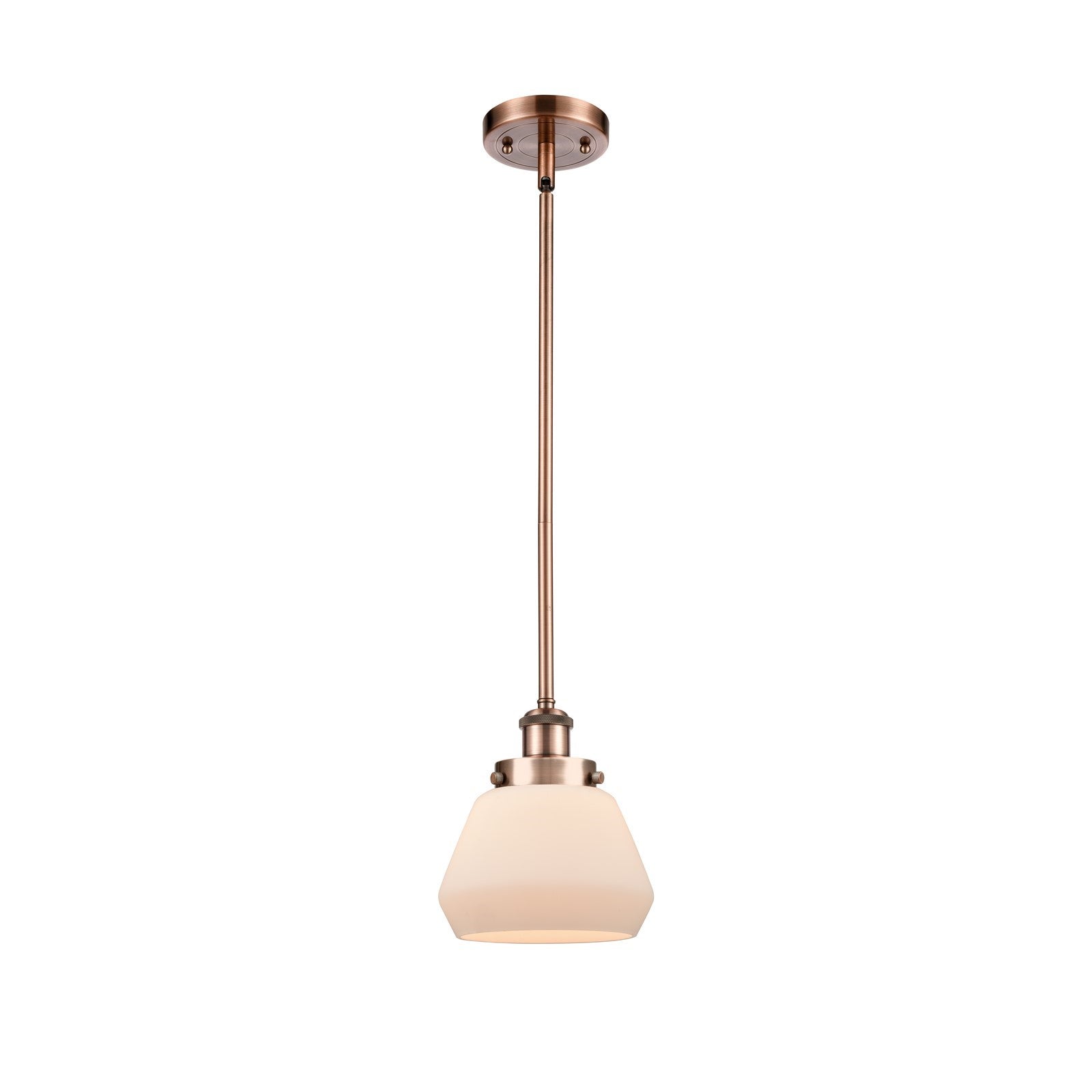 Innovations Fulton 7in 1-Light Mini Pendant | Modern Contempo Antique Copper Steel and Matte White Frosted Glass | Kitchen Island & | Model 916-1S-AC-G171