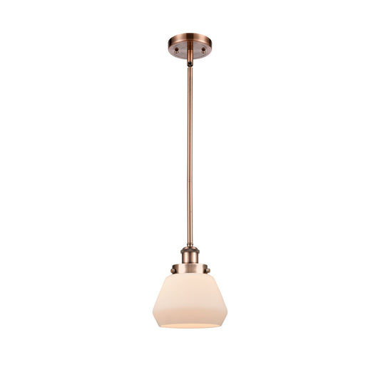 Innovations Fulton 7in 1-Light Mini Pendant | Modern Contempo Antique Copper Steel and Matte White Frosted Glass | Kitchen Island & | Model 916-1S-AC-G171