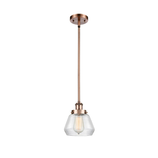 Innovations Fulton 7in 1-Light Mini Pendant | Modern Contempo Antique Copper Steel and Clear Schoolhouse Glass | Kitchen Island & | Model 916-1S-AC-G172