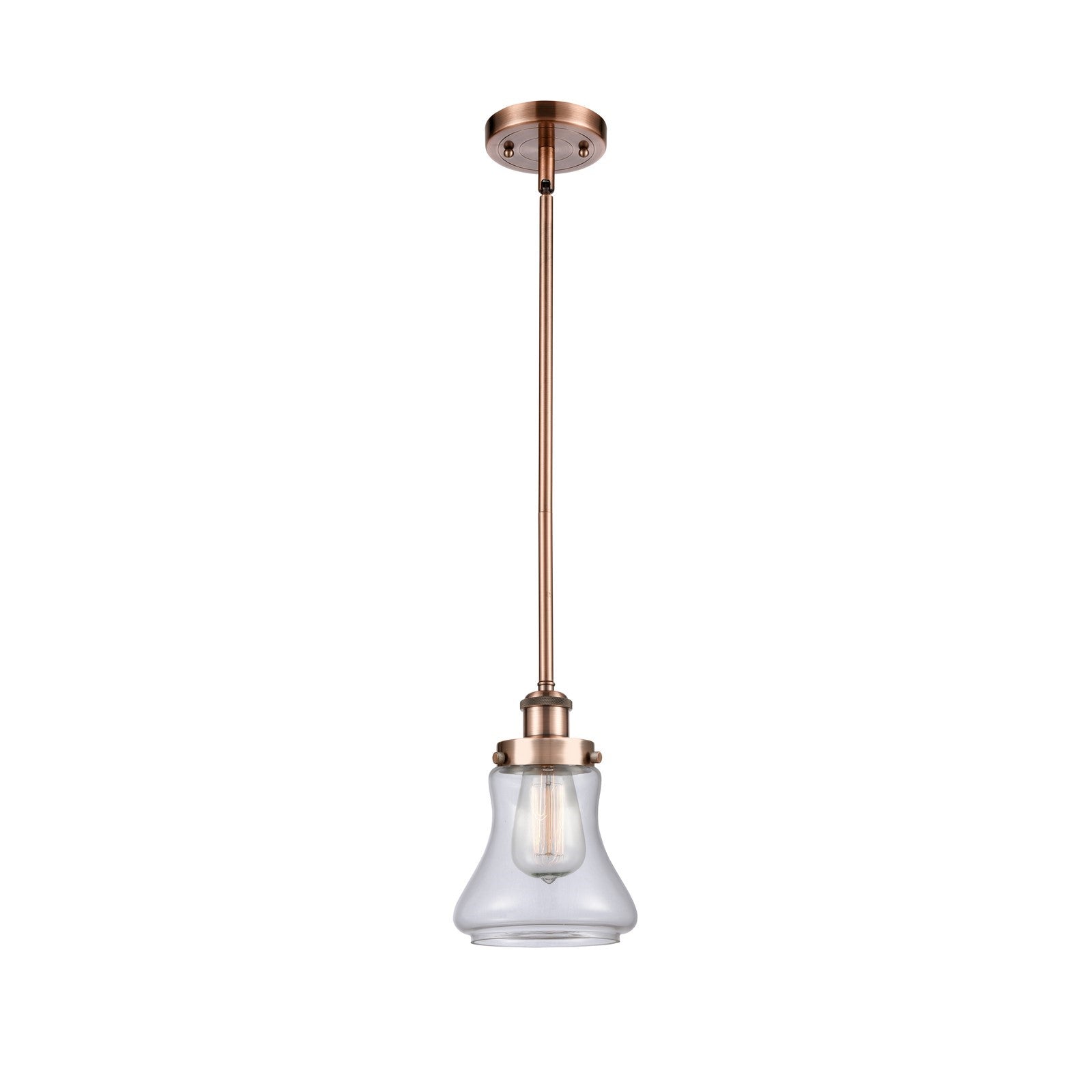 Innovations Bellmont 6.125in 1-Light Mini Pendant | Modern Contempo Antique Copper Steel and Clear Glass | Kitchen Island & Dining | Model 916-1S-AC-G192