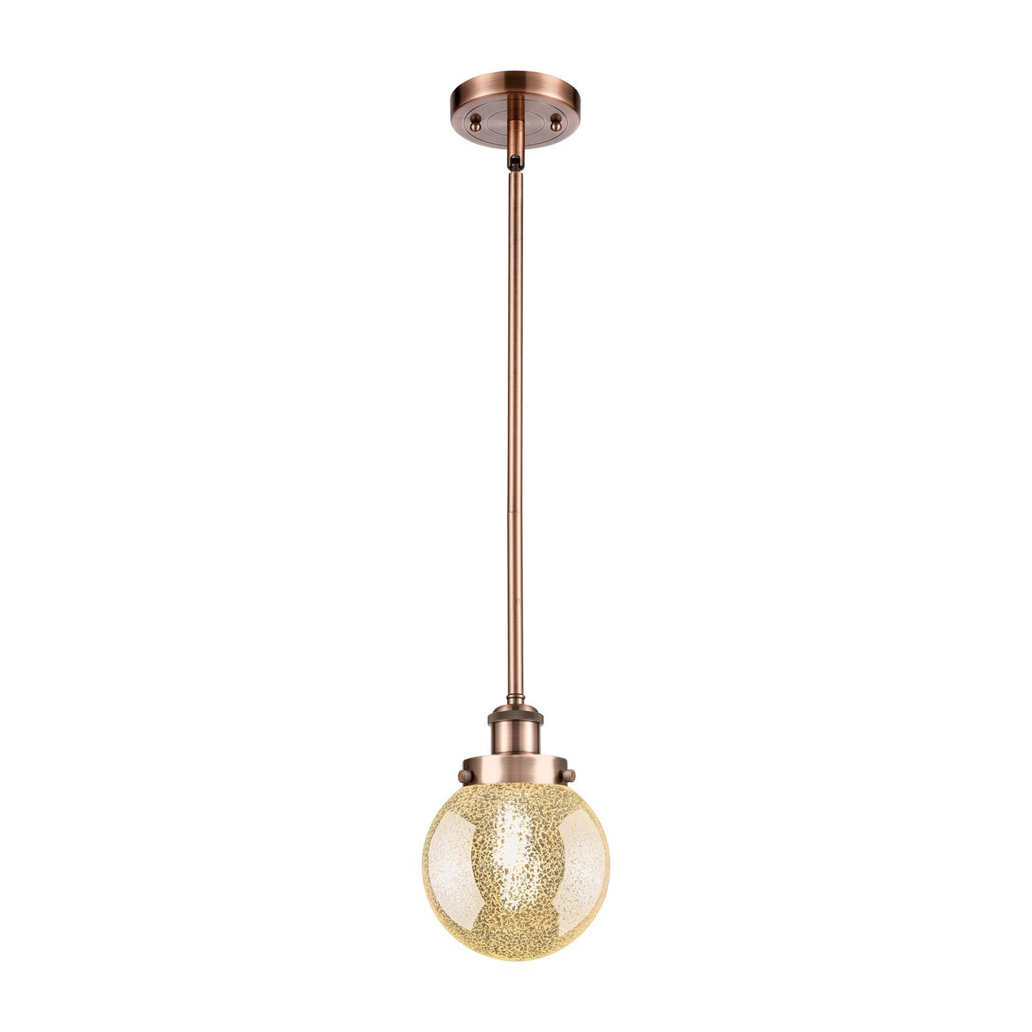 Innovations Beacon 6in 1-Light Mini Pendant | Modern Contempo Antique Copper Steel and Mercury Seeded Glass | Kitchen Island & | Model 916-1S-AC-G208-6
