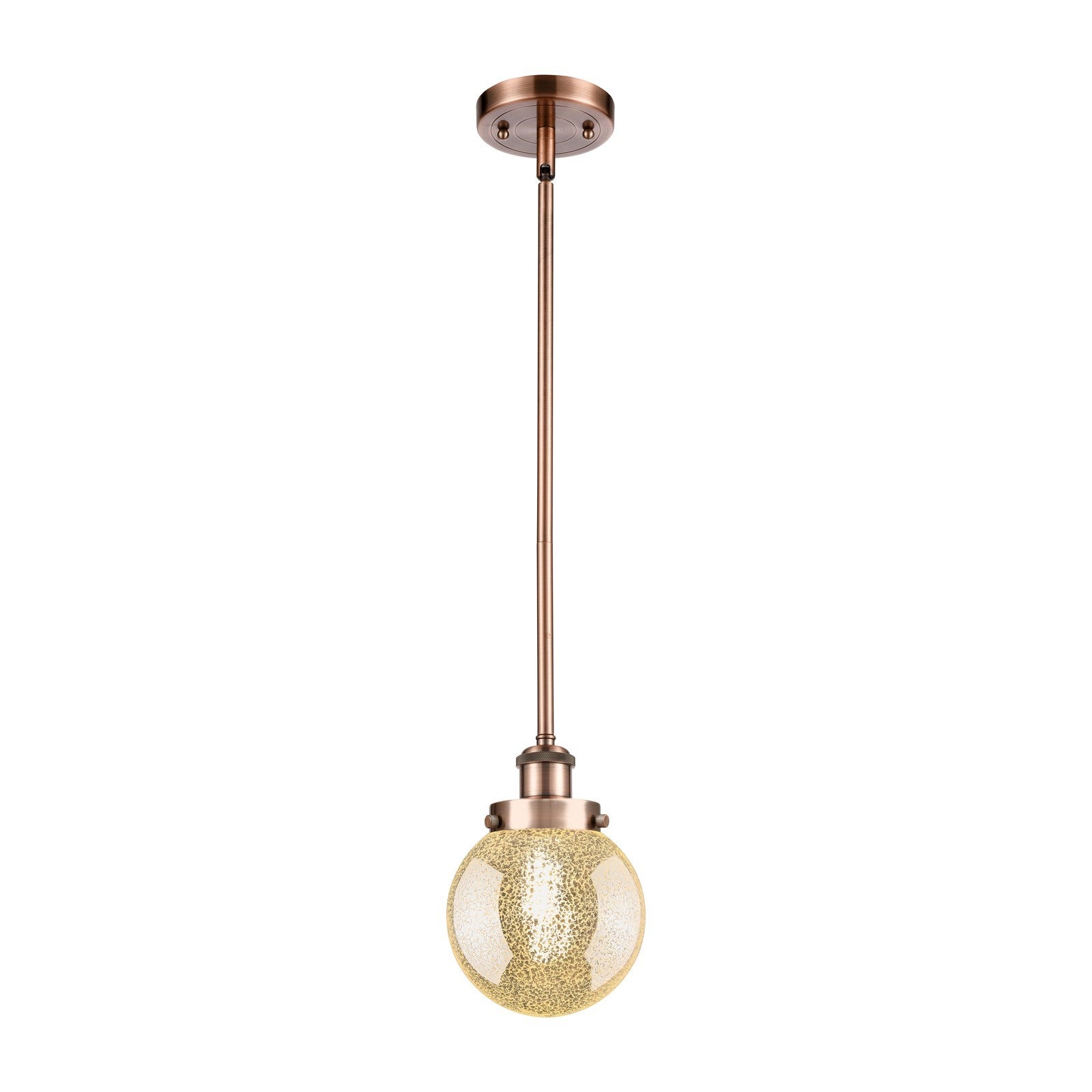 Innovations Beacon 6in 1-Light Mini Pendant | Modern Contempo Antique Copper Steel and Mercury Seeded Glass | Kitchen Island & | Model 916-1S-AC-G208-6
