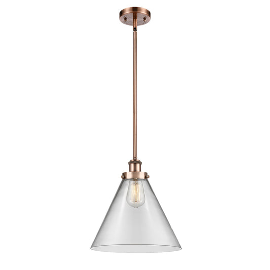 Innovations Cone 12in 1-Light Mini Pendant | Industrial Antique Copper Steel and Clear Glass | Kitchen Island & Dining Room | Model 916-1S-AC-G42-L-LED