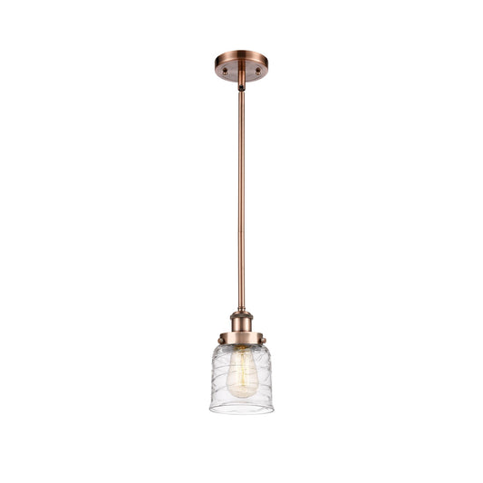 Innovations Bell 5in 1-Light Mini Pendant | Industrial Antique Copper Steel and Clear Deco Swirl Glass | Kitchen Island & | Model 916-1S-AC-G513-LED