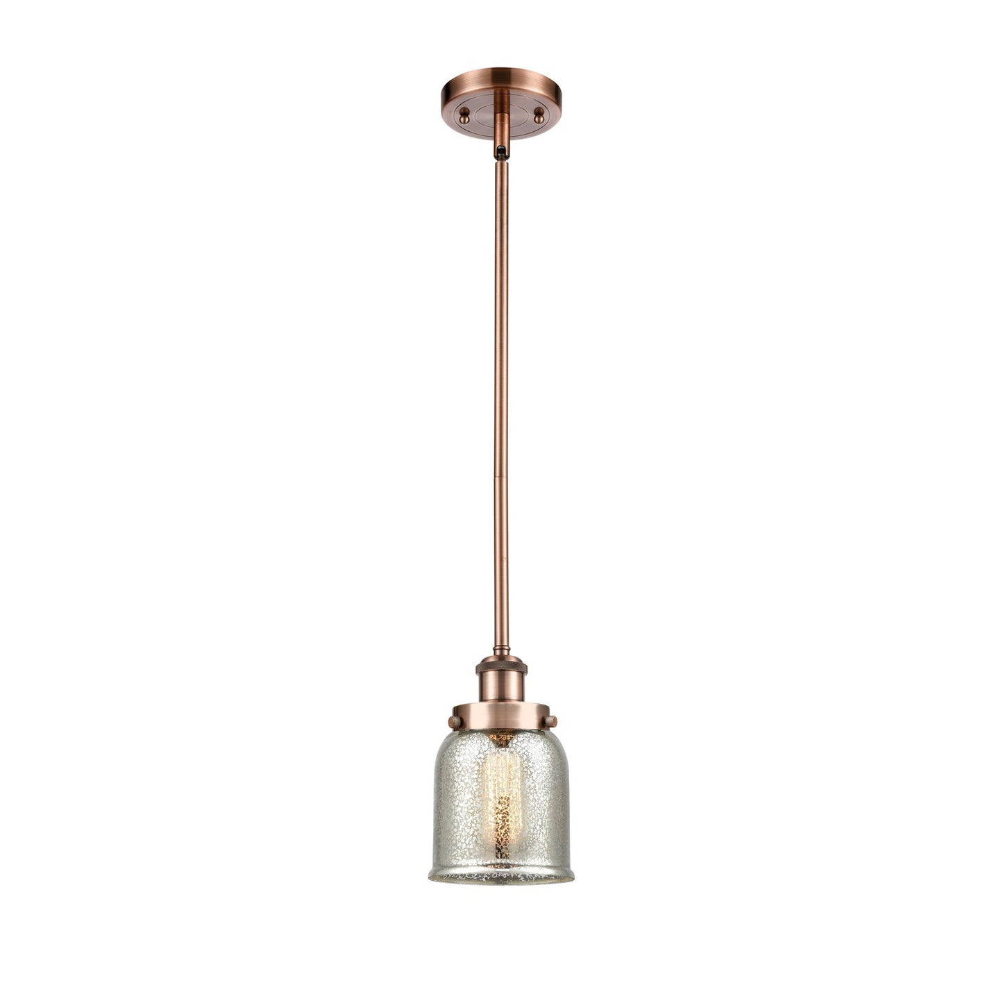 Innovations Bell 5in 1-Light Mini Pendant | Industrial Antique Copper Steel and Silver Plated Mercury Glass | Kitchen Island & | Model 916-1S-AC-G58-LED