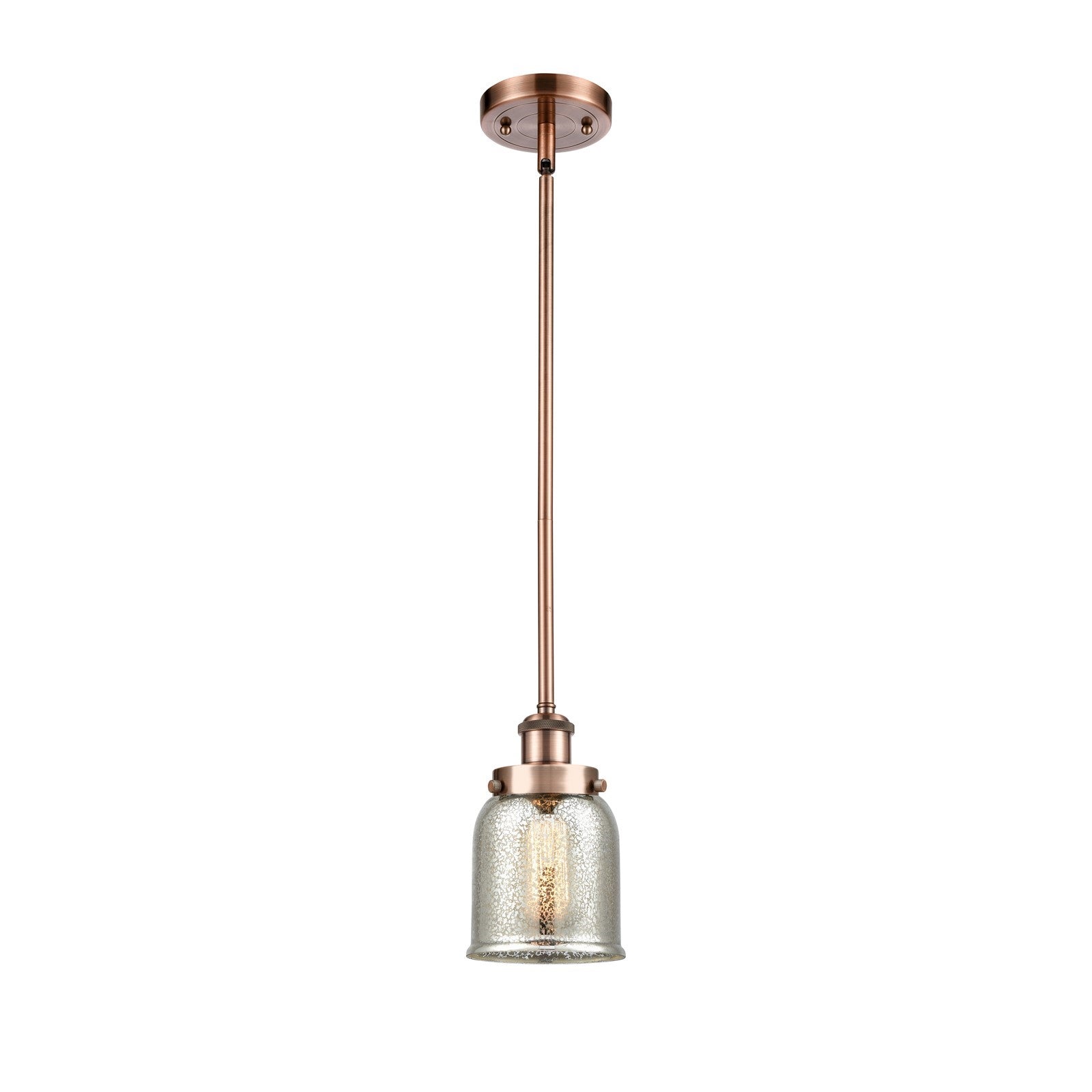 Innovations Bell 5in 1-Light Mini Pendant | Industrial Antique Copper Steel and Silver Plated Mercury Glass | Kitchen Island & | Model 916-1S-AC-G58-LED
