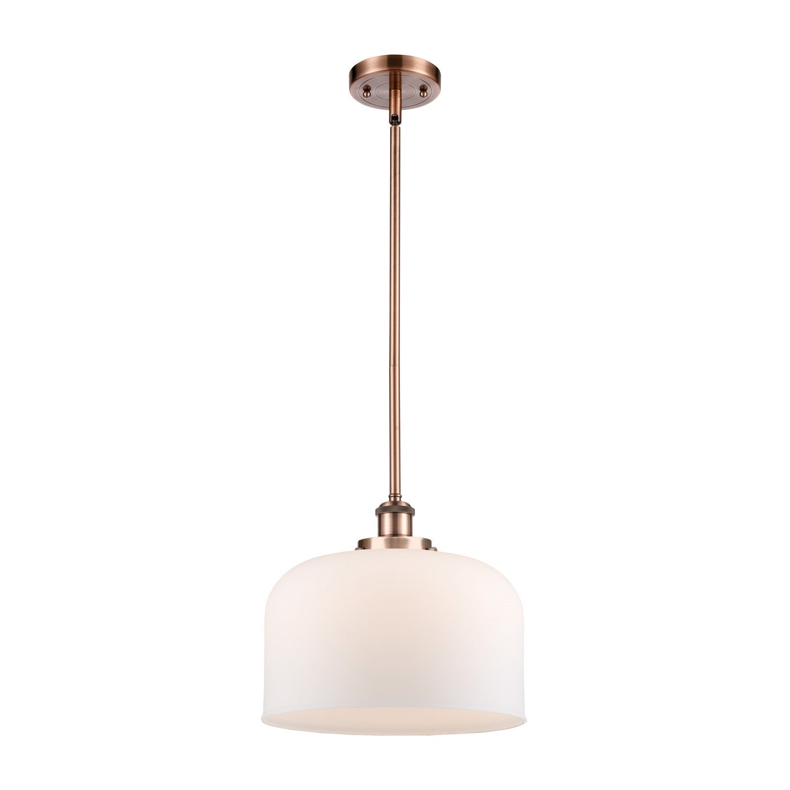 Innovations Bell 12in 1-Light Mini Pendant | Industrial Antique Copper Steel and Matte White Frosted Glass | Kitchen Island & | Model 916-1S-AC-G71-L-LED