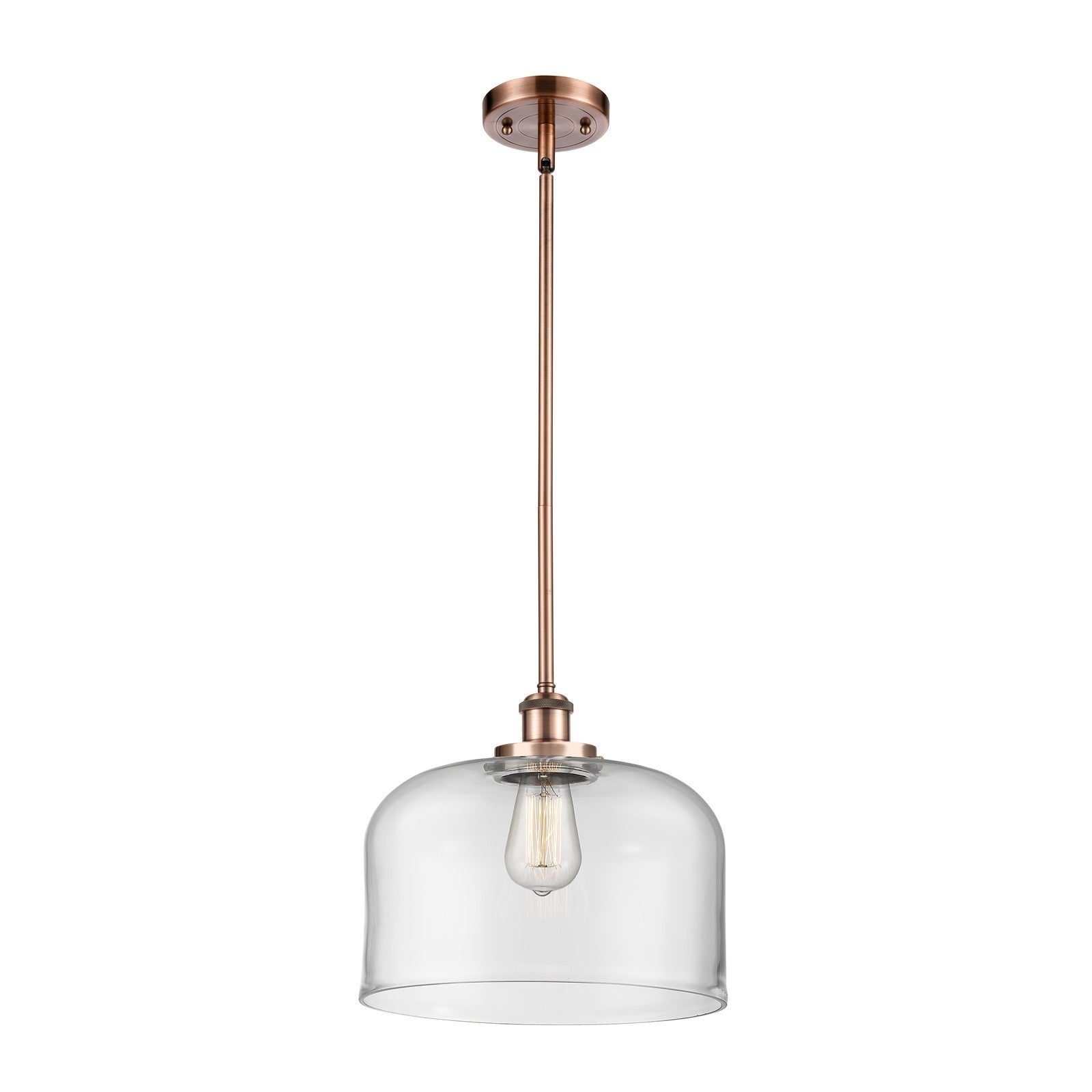 Innovations Bell 12in 1-Light Mini Pendant | Industrial Antique Copper Steel and Clear Glass | Kitchen Island & Dining Room | Model 916-1S-AC-G72-L